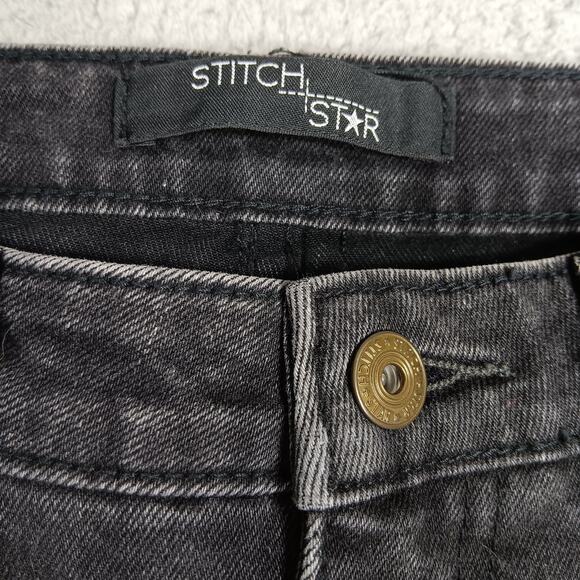 Stitch Star Distressed High Rise Jeans Size Large Washed Black 5 Pockets - Picture 6 of 8